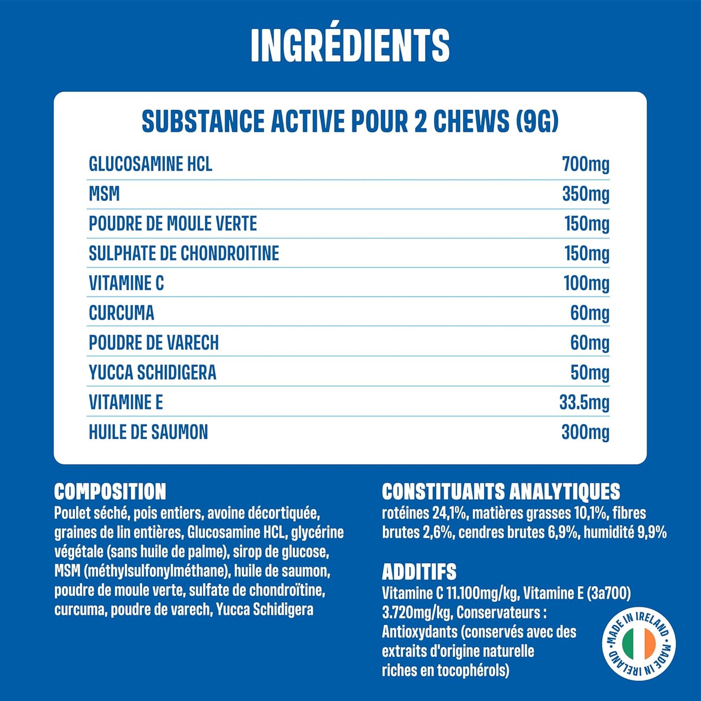 Ivvi - Hip and Joint - Articulations, Anti-Arthrose - Complément Alimentaire Pour Chien, Hautement Concentré - MSM, Moule À Lèvres Vertes, Glucosamine - 60 Friandises Au Poulet, 270G